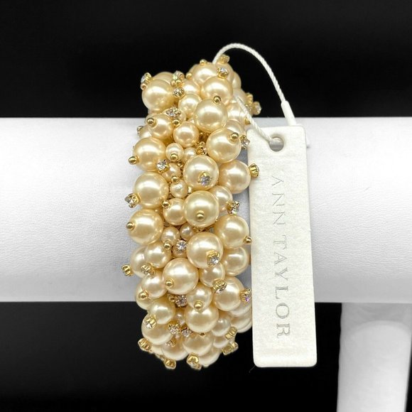 Ann Taylor Cream Faux Pearl Rhinestone Bracelet